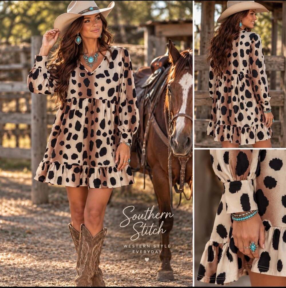 NWT Southern Stitch Women’s S Animal Print V-Neck Ruffle Hem Midi Dress
